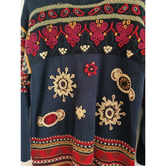 Carole Little Womens PS Sweater Pullover Embroidered Embellishment Beaded Navy - Picture 2 of 6